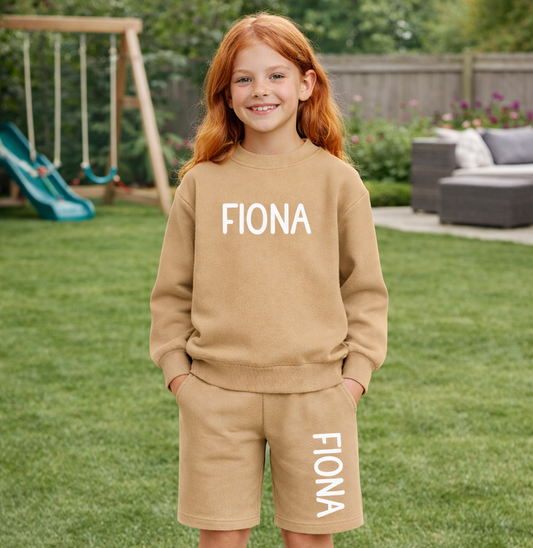 Personalised Kids Oversized Lounge Set | Custom Name Sweatshirt & Shorts